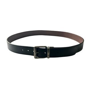 Black and Brown Reversible Genuine‎ Leather Belt Mens Size M Silver Tone Buckle